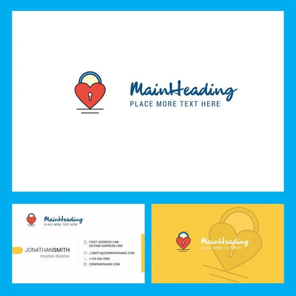 Heart Lock Logo Design Tagline Front Back Busienss Card Template — Stock Vector