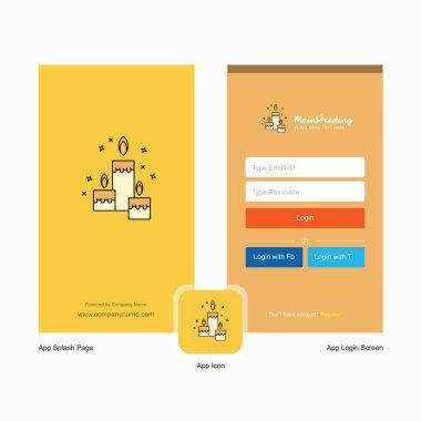 Şirket mumlar ekranı ve oturum açma sayfası Tasarım Logo şablonu ile. Mobil Online iş şablonu