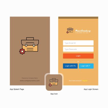 Şirket Breifcase ekranı ve oturum açma sayfası Tasarım Logo şablonu ile. Mobil Online iş şablonu