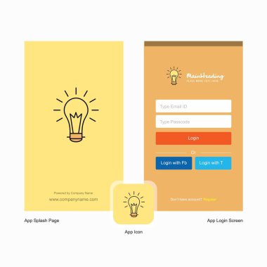 Şirket ampul ekranı ve oturum açma sayfası Tasarım Logo şablonu ile. Mobil Online iş şablonu