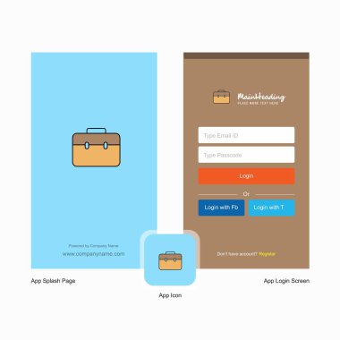 Şirket Breifcase ekranı ve oturum açma sayfası Tasarım Logo şablonu ile. Mobil Online iş şablonu