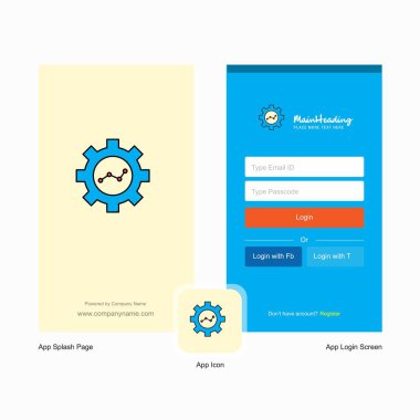 Karşılama ekranı ve giriş sayfası tasarımı Logo şablonu ile ayarlama şirket dişli. Mobil Online iş şablonu