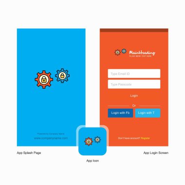 Şirket ayarı ekranı ve oturum açma sayfası Tasarım Logo şablonu ile korumalı. Mobil Online iş şablonu