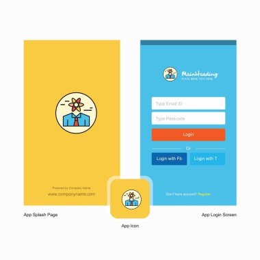 Şaşkın adam ekranı ve giriş sayfası tasarımı Logo şablonu ile şirket. Mobil Online iş şablonu