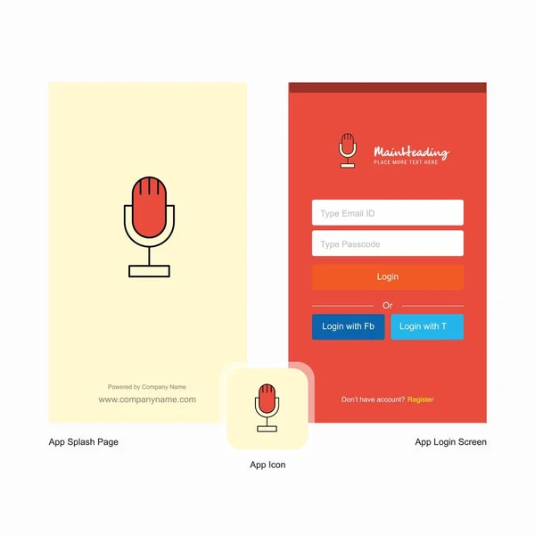 Компания Microphone Splash Screen Login Page Дизайн Шаблоном Логотипа Шаблон — стоковый вектор