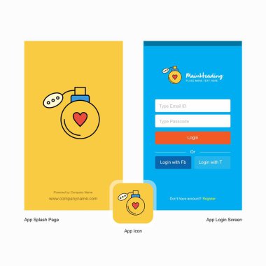 Şirket parfüm ekranı ve oturum açma sayfası Tasarım Logo şablonu ile. Mobil Online iş şablonu