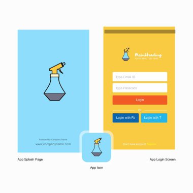 Su duş ekranı ve oturum açma sayfası tasarımı Logo şablonu ile şirket. Mobil Online iş şablonu