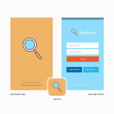 Şirket Arama ekranı ve oturum açma sayfası Tasarım Logo şablonu ile. Mobil Online iş şablonu