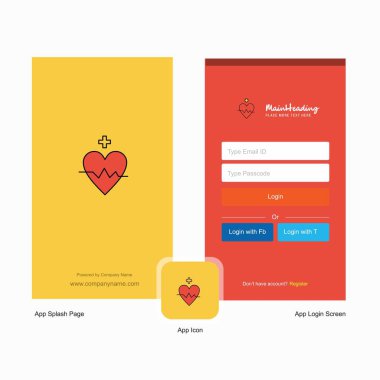 Şirket kalp hızı ekranı ve oturum açma sayfası Tasarım Logo şablonu ile. Mobil Online iş şablonu