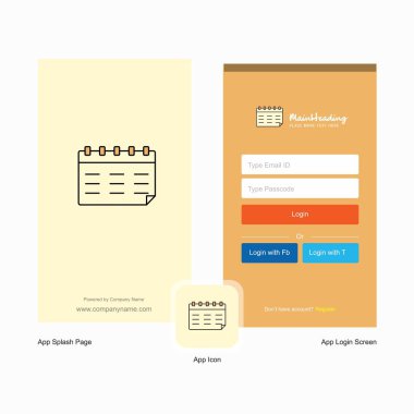 Şirket takvim ekranı ve oturum açma sayfası Tasarım Logo şablonu ile. Mobil Online iş şablonu