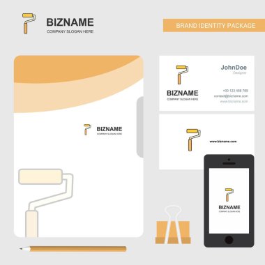 Boya silindiri iş Logo, dosya kapak kartvizit ve mobil App tasarım. Vektör çizim