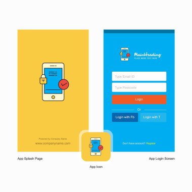 Company Smartphone Splash Screen and Login Page design with Logo template. Mobile Online Business Template