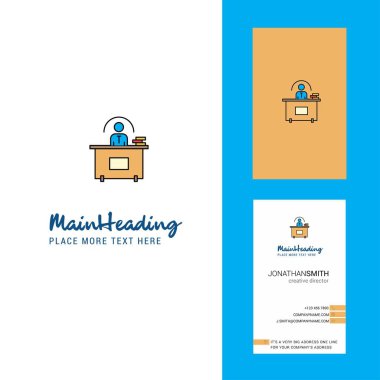 Ofis Masası yaratıcı Logo ve kartvizit. dikey tasarlamak vektör
