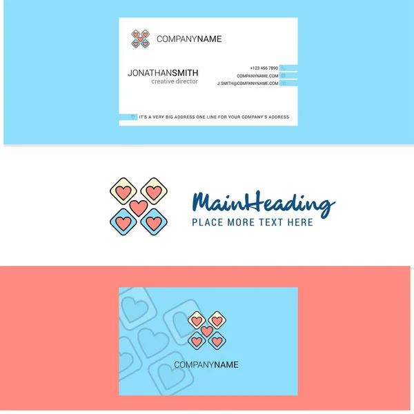 Beautiful Hearts Blocks Logo Business Card Vertical Design Vector — Stock Vector