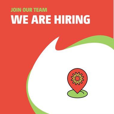 Join Our Team. Busienss Company Location setting  We Are Hiring Poster Callout Design. Vector background