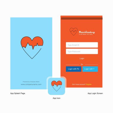 Şirket kalp EKG ekranı ve oturum açma sayfası Tasarım Logo şablonu ile. Mobil Online iş şablonu