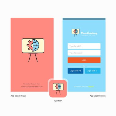 Şirket tanıtım ekranı ve oturum açma sayfası Tasarım Logo şablonu ile. Mobil Online iş şablonu