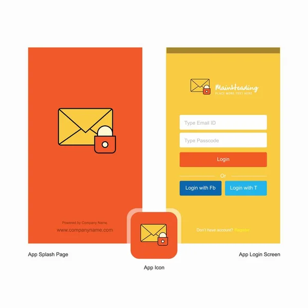 Azienda Secure Mail Splash Screen Login Design Pagina Con Modello — Vettoriale Stock