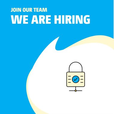 Bize katıl. Busienss kilitli şirket Poster belirtme çizgisi tasarım işe vardır. Vektör arka plan