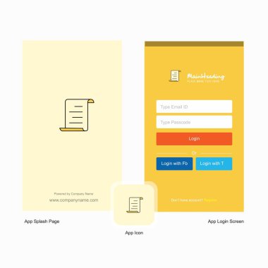 Şirket belge ekranı ve oturum açma sayfası Tasarım Logo şablonu ile. Mobil Online iş şablonu