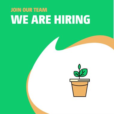 Bize katıl. Busienss şirket bitki pot biz çoğu işe Poster belirtme çizgisi tasarım. Vektör arka plan