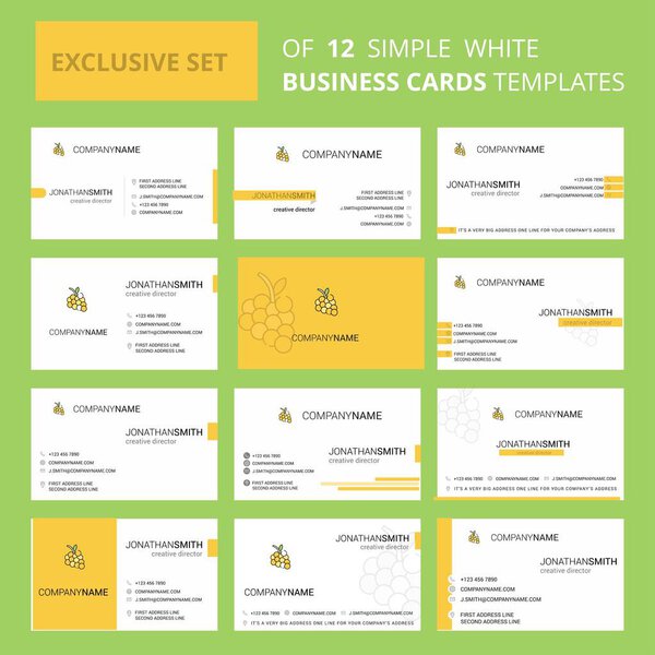 Set of 12 Grapes Creative Busienss Card Template. Креативный логотип и фон для карты

