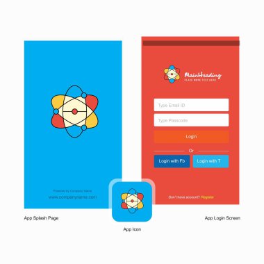 Şirket nükleer ekranı ve oturum açma sayfası Tasarım Logo şablonu ile. Mobil Online iş şablonu