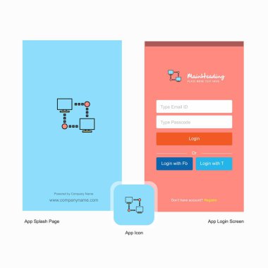 Bilgisayar ağları ekranı ve oturum açma sayfası tasarımı Logo şablonu ile şirket. Mobil Online iş şablonu
