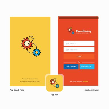 Şirket dişli ekranı ve oturum açma sayfası Tasarım Logo şablonu ile. Mobil Online iş şablonu