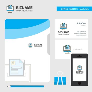 Bilgisayar iş Logo belgede, dosya kapak kartvizit ve mobil App tasarım. Vektör çizim