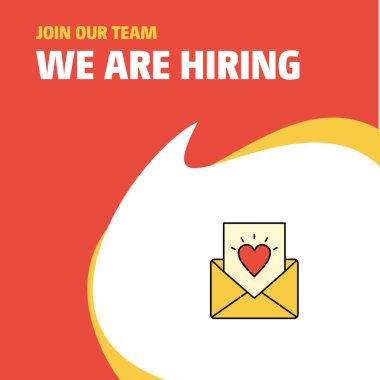 Bize katıl. Busienss şirket aşk mektubu biz çoğu işe Poster belirtme çizgisi tasarım. Vektör arka plan