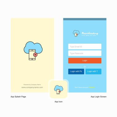 Bulut ile akıllı telefon ekranı ve giriş sayfası tasarımı Logo şablonu ile şirket. Mobil Online iş şablonu