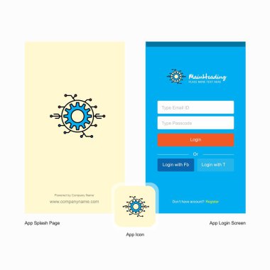 Şirket kurma ekranı ve oturum açma sayfası tasarımı Logo şablonu ile dişli. Mobil Online iş şablonu