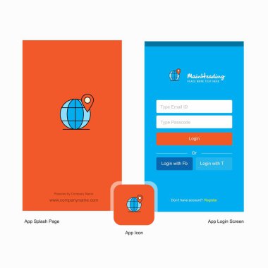 Şirket dünya ekranı ve oturum açma sayfası Tasarım Logo şablonu ile. Mobil Online iş şablonu