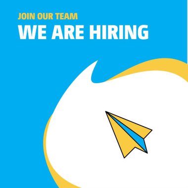 Bize katıl. Busienss şirket kağıt uçak biz çoğu işe Poster belirtme çizgisi tasarım. Vektör arka plan