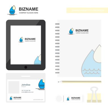 Su damla iş Logo, sekme App, günlüğü Pvc çalışan kartı ve Usb marka sabit paket tasarım vektör şablonu