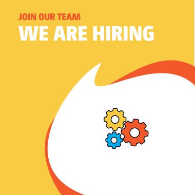 Bize katıl. Busienss şirket dişli biz çoğu işe Poster belirtme çizgisi tasarım ayarlama. Vektör arka plan