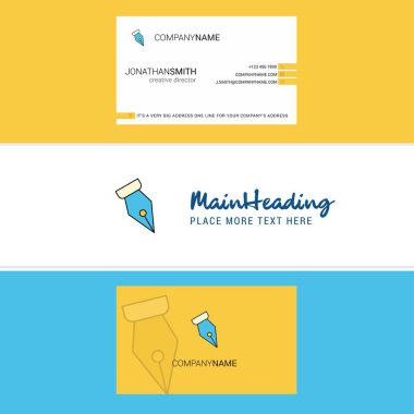 Beautiful Pen nib Logo and business card. vertical Design Vector