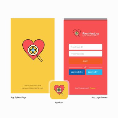 Şirket kalp açılış ekranı ve oturum açma sayfası Tasarım Logo şablonu ile. Mobil Online iş şablonu