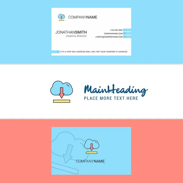 Beautiful Cloud Downloading Logo Business Card Vertical Design Vector — Stock Vector