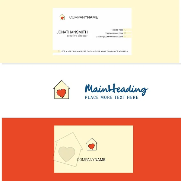 Schöne Liebe Haus Logo Und Visitenkarte Vertikaler Designvektor — Stockvektor