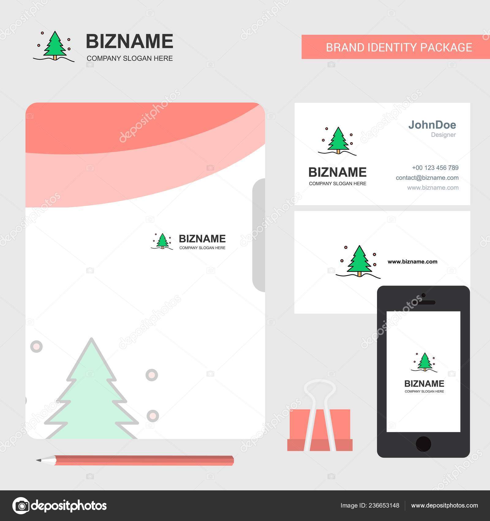 Christmas Tree Business Logo File Cover Visiting Card Mobile App Stock