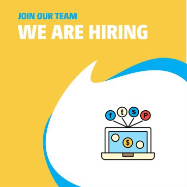 Bize katıl. Busienss şirket Laptop Poster belirtme çizgisi tasarım işe vardır. Vektör arka plan