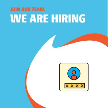 Bize katıl. Busienss şirket Kullanıcı profili biz çoğu işe Poster belirtme çizgisi tasarım. Vektör arka plan