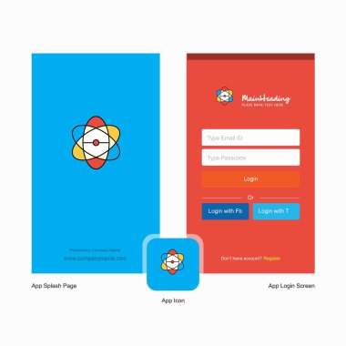 Şirket nükleer ekranı ve oturum açma sayfası Tasarım Logo şablonu ile. Mobil Online iş şablonu