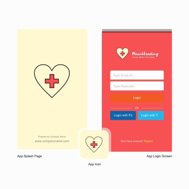 Şirket kalp açılış ekranı ve oturum açma sayfası Tasarım Logo şablonu ile. Mobil Online iş şablonu