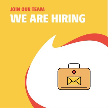 Bize katıl. Busienss şirket mesajı çanta biz çoğu işe Poster belirtme çizgisi tasarım. Vektör arka plan