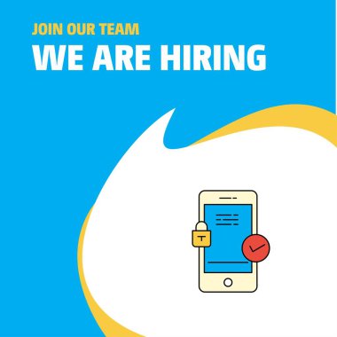 Bize katıl. Busienss şirket Smartphone Poster belirtme çizgisi tasarım işe vardır. Vektör arka plan