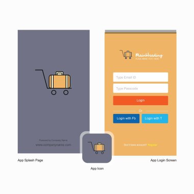 Şirket Bagaj arabası ekranı ve giriş sayfası tasarımı Logo şablonu ile. Mobil Online iş şablonu