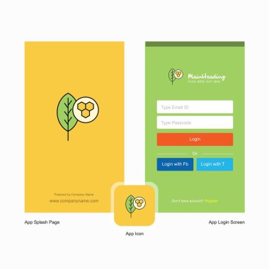 Şirket yaprak ekranı ve oturum açma sayfası Tasarım Logo şablonu ile. Mobil Online iş şablonu